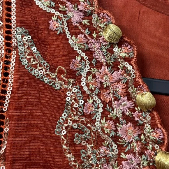 Sana Safinaz - luxury Collection Net Rust Embroidered  (plus Inner piece ) - Picture 5 of 9